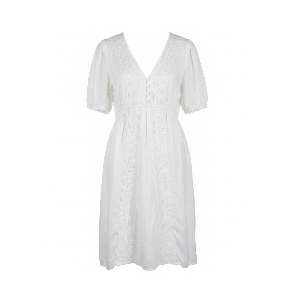 Banana Republic Midi Dress Womens XL White Excellent Linen Crochet Lace Boho